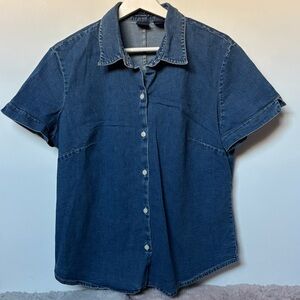 Gap stretch denim button up short sleeve top